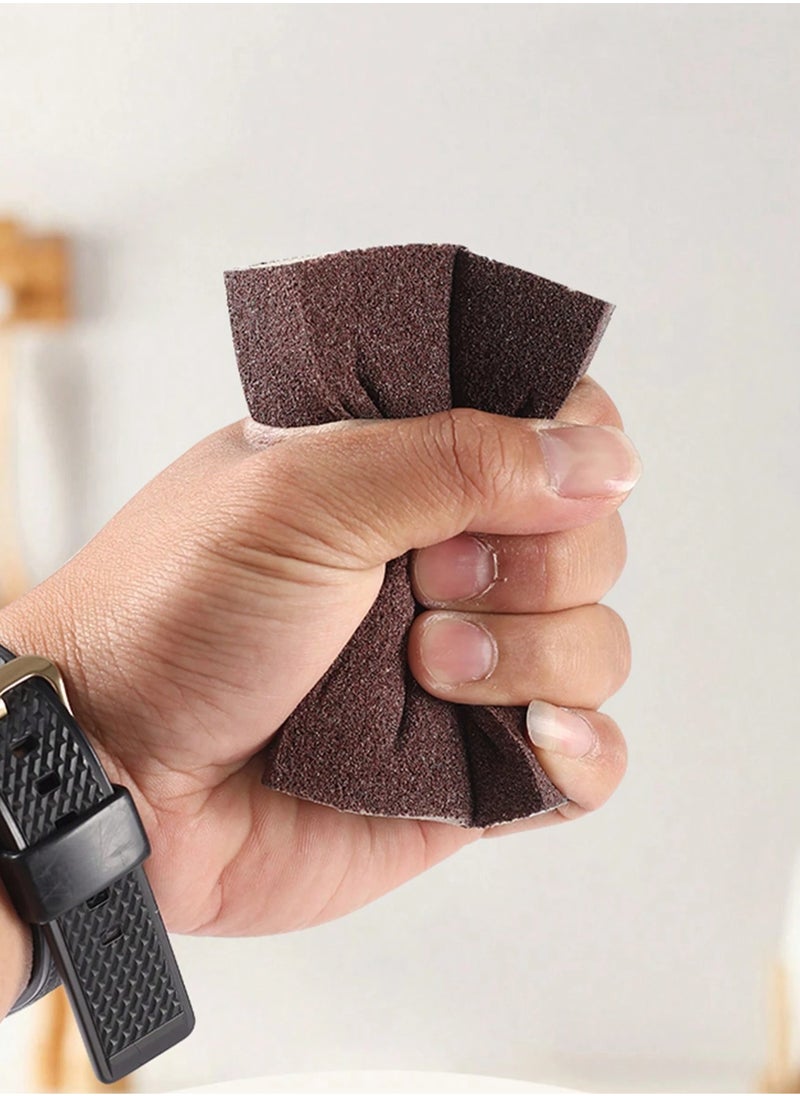 A sponge brush for removing rust, stubborn stains, and burnt residues, designed to clean cookware and kitchen utensils while giving them a shiny finish. Comes in a set of 5 pieces.