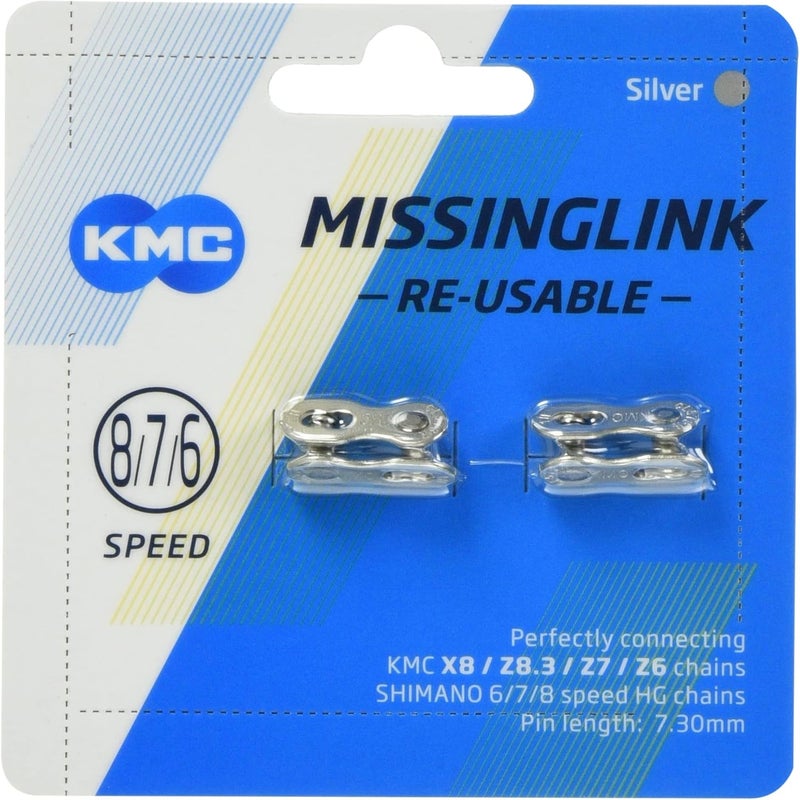 KMC X8 / Z8.3 / Z7 / Z6 Bicycle Chain Missing Link - 7.30mm Length - Silver - CL573R Silver - Image 1