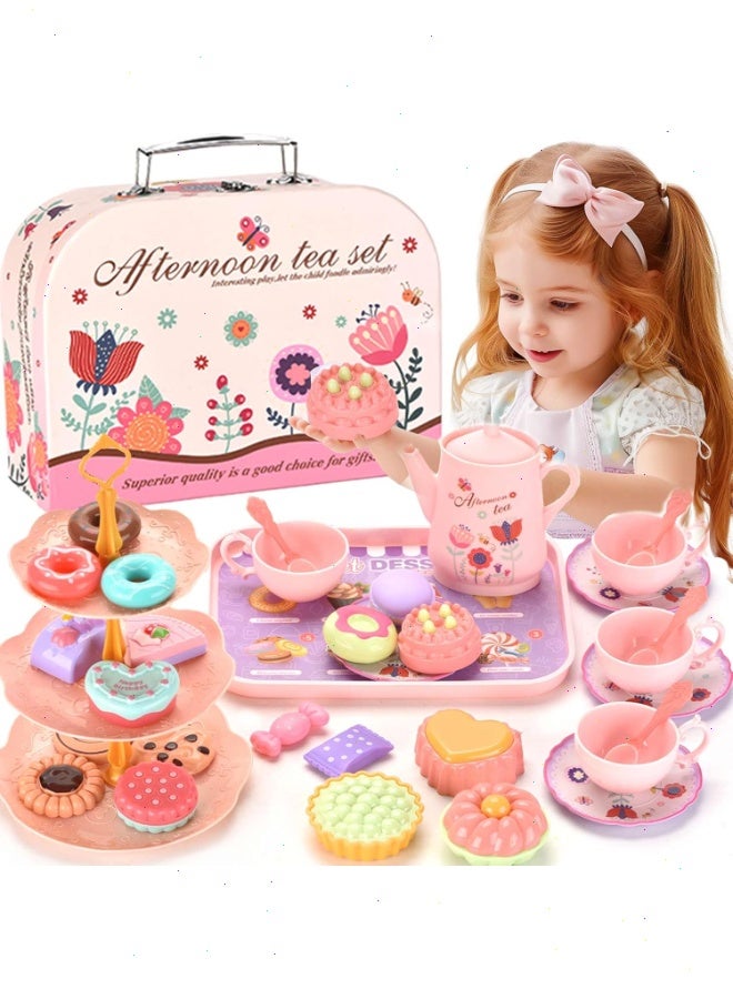 Topyich 42Pcs Toddler Tea Set Play - Pretend Toys with 3-Tier Dessert Stand & Carrying Case, Princess Kitchen Tea Party Toy for Girls - Image 1