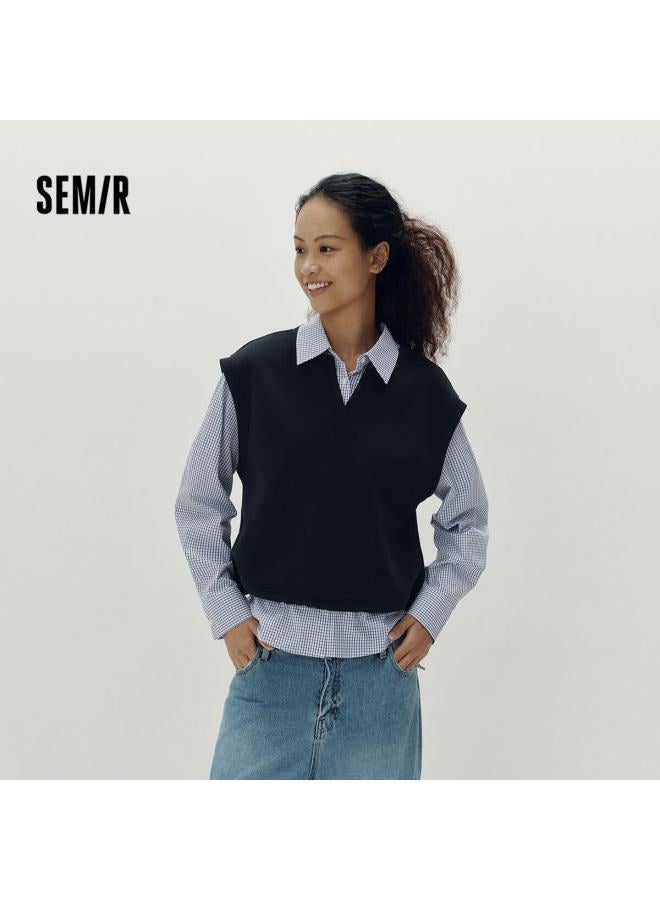 Semir Women's Long Sleeve Plaid Shirt And Drawstring Vest Two-piece Set Autumn 101525105014 - Image 1