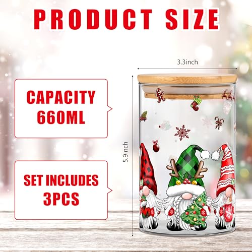 Fayoo 3 Pack Christmas Glass Storage Jars With Airtight Bamboo Lid Gnome Red Truck Canister Sets for Christmas Kitchen Countertop Decor Christmas Cookie Jars Candy Containers - Image 2