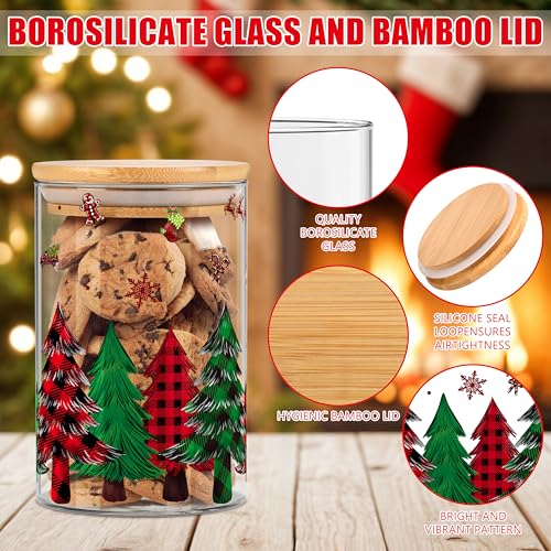 Fayoo 3 Pack Christmas Glass Storage Jars With Airtight Bamboo Lid Gnome Red Truck Canister Sets for Christmas Kitchen Countertop Decor Christmas Cookie Jars Candy Containers - Image 3