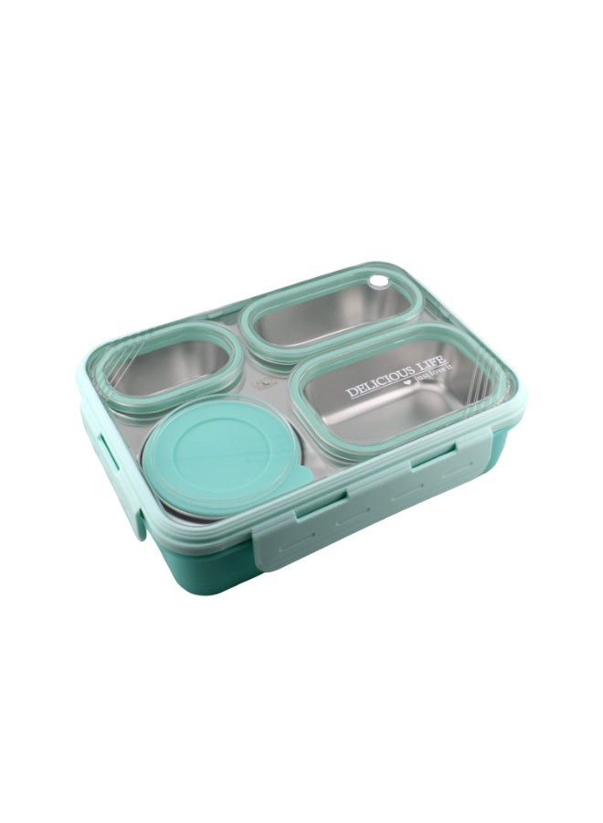 CRAVISTA Bento Lunch Boxes, Leak Proof Stainless Steel Lunch Box for Kids, BPA Free Bento Box for Kids and Adults | Tiffin Box for Office and School (Green, 950 ML, 4 Compartment) - Image 1