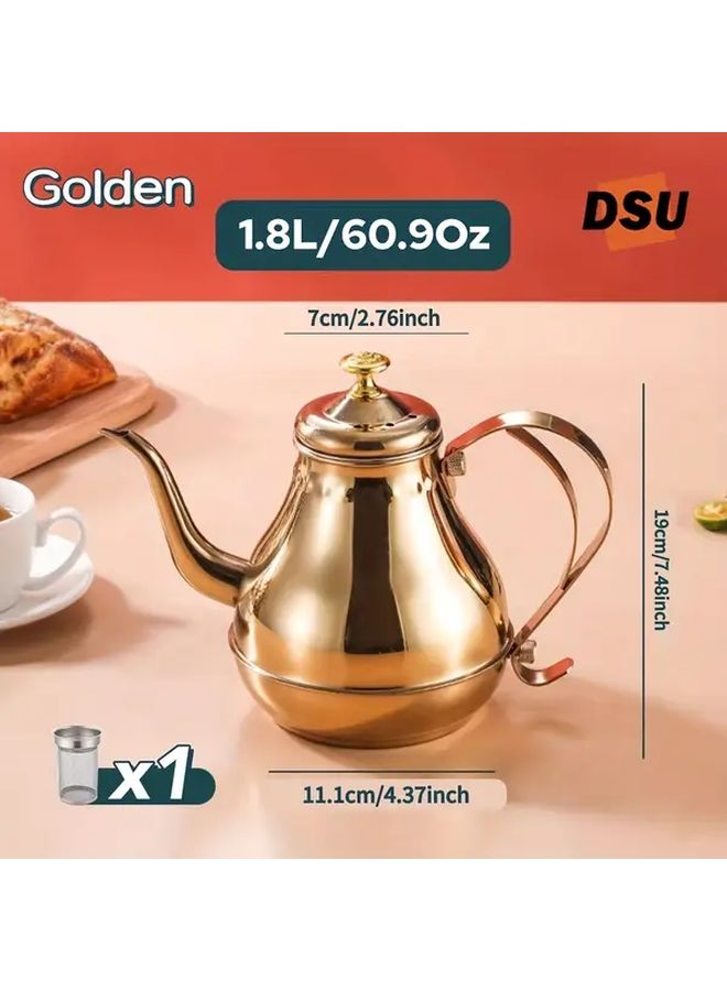 Golden Stainless Steel Teapot With Filter 1 8L European Novelty Design For Tea Coffee - Image 3