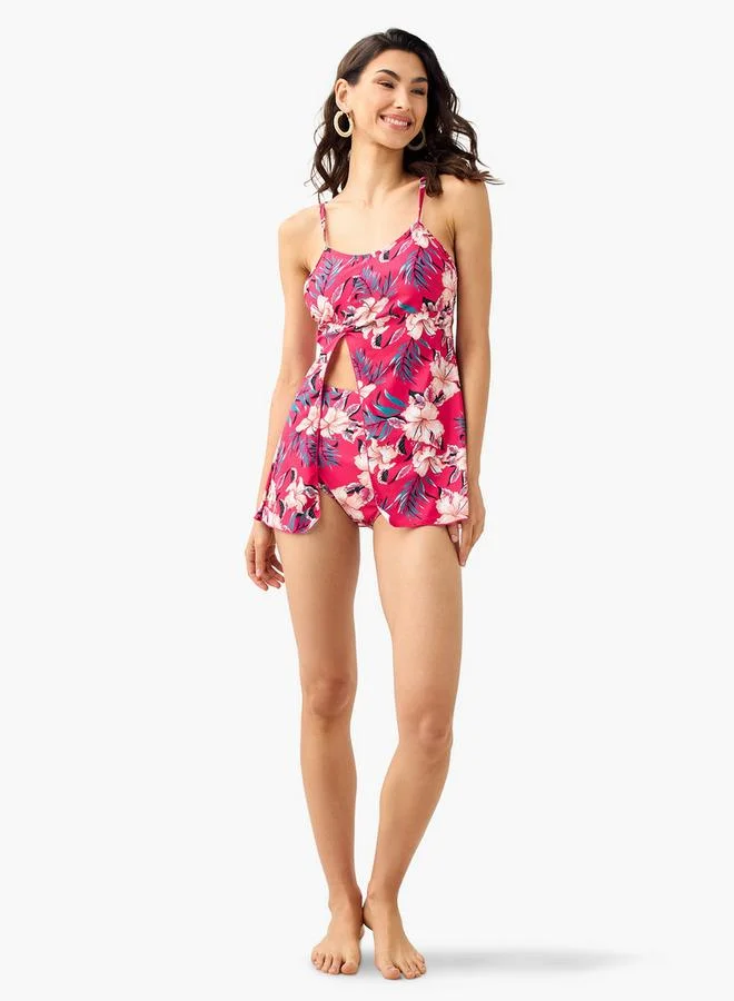 Splash FAV Floral Print Strappy Swim Top and Briefs Set