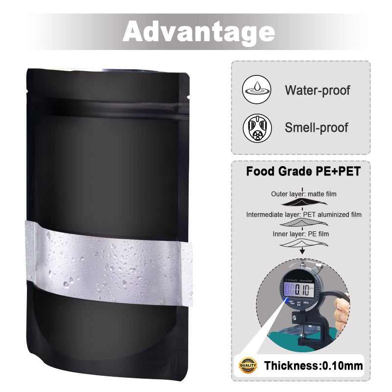 ODDIER 4""x6"" 120pcs Mylar Bags for Food Storage Smell Proof Bags with Matte Window Resealable Food Storage Bags for Small Business  Stand-up Foil Pouch Packaging Treat Snack Bags for Self Sealing(Black )  - Image 5