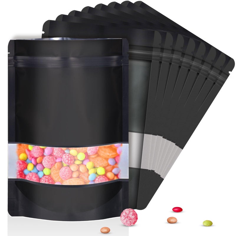 ODDIER 4""x6"" 120pcs Mylar Bags for Food Storage Smell Proof Bags with Matte Window Resealable Food Storage Bags for Small Business  Stand-up Foil Pouch Packaging Treat Snack Bags for Self Sealing(Black )  - Image 1