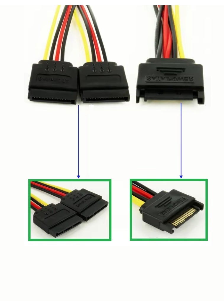 كابل طاقة SATA بطول 20 سم (8 إنش) - كابل تقسيم طاقة على شكل Y لتوصيل قرصين HDD/SSD من منفذ واحد - Image 5