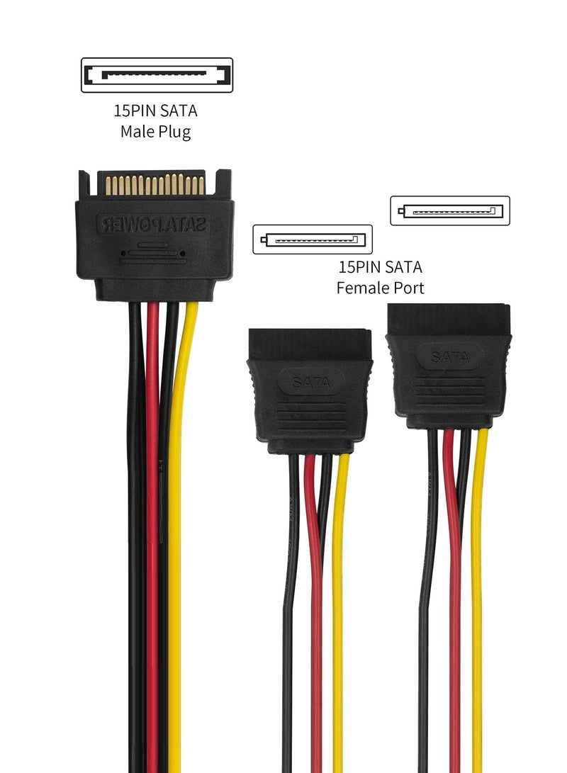 كابل طاقة SATA بطول 20 سم (8 إنش) - كابل تقسيم طاقة على شكل Y لتوصيل قرصين HDD/SSD من منفذ واحد - Image 4