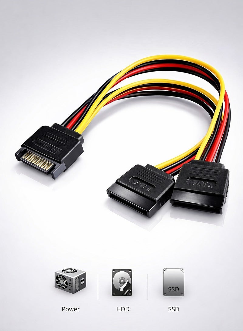 كابل طاقة SATA بطول 20 سم (8 إنش) - كابل تقسيم طاقة على شكل Y لتوصيل قرصين HDD/SSD من منفذ واحد - Image 1