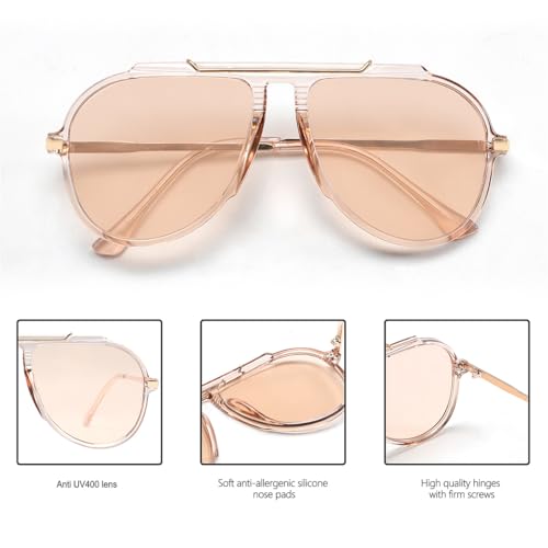 GUVIVI Oversized Aviator Sunglasses for Women Men 2026 70s Retro Gold Metal Sun Glasses Tangle Free Square Aviators - Image 4