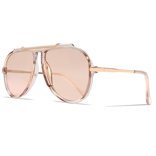 GUVIVI Oversized Aviator Sunglasses for Women Men 2026 70s Retro Gold Metal Sun Glasses Tangle Free Square Aviators - Image 1