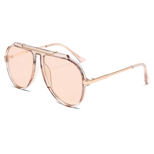 GUVIVI Oversized Aviator Sunglasses for Women Men 2026 70s Retro Gold Metal Sun Glasses Tangle Free Square Aviators - Image 5
