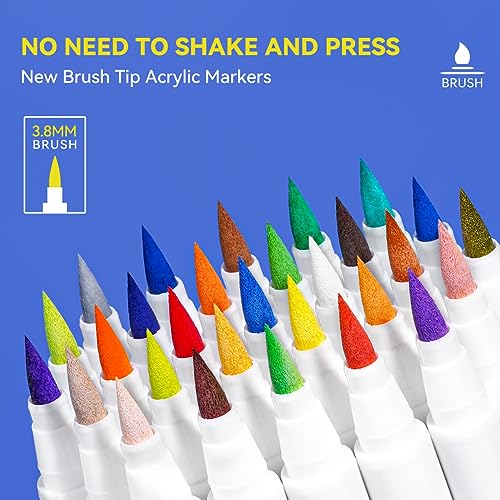 Arrtx Acrylic Paint Pens Basic Series 30B Colors,Brush Tip Acrylic Pens Markers for Rock Painting Wood Ceramic Glass Canvas Metal Plastic Fabric Stone and DIY Project - Image 3