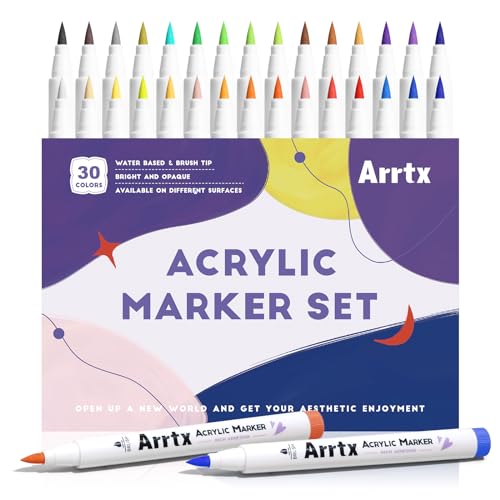 Arrtx Acrylic Paint Pens Basic Series 30B Colors,Brush Tip Acrylic Pens Markers for Rock Painting Wood Ceramic Glass Canvas Metal Plastic Fabric Stone and DIY Project - Image 1