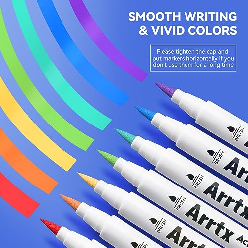 Arrtx Acrylic Paint Pens Basic Series 30B Colors,Brush Tip Acrylic Pens Markers for Rock Painting Wood Ceramic Glass Canvas Metal Plastic Fabric Stone and DIY Project - Image 5