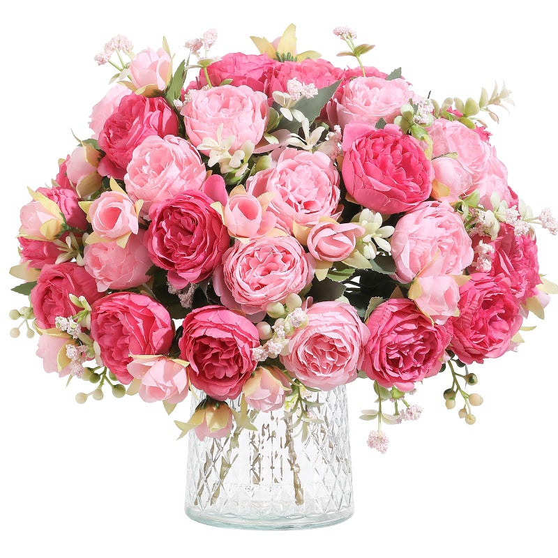 Floweroyal 4 Bunches Peony Artificial Flowers Pink Flowers Silk Peonies Bouquets for Wedding Party Table Centerpieces Floral Arrangement Home Kitchen Decor - Image 1