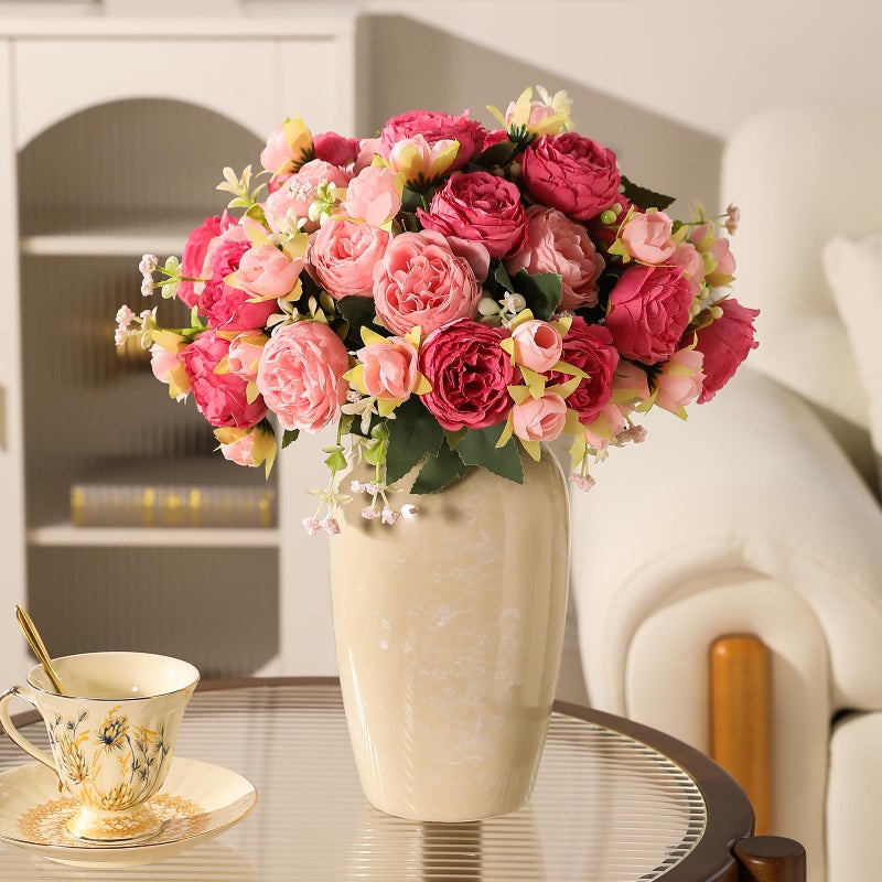 Floweroyal 4 Bunches Peony Artificial Flowers Pink Flowers Silk Peonies Bouquets for Wedding Party Table Centerpieces Floral Arrangement Home Kitchen Decor - Image 5