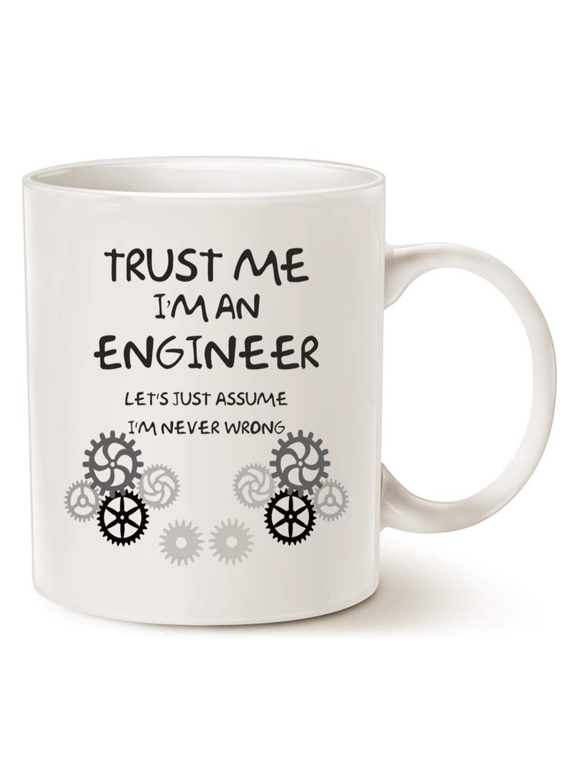راين كوب قهوة مهندس مضحك من MAUAG، فكرة فريدة من نوعها، ثق بي، أنا مهندس، كوب سيراميك أبيض، 11 أونصة - Image 1