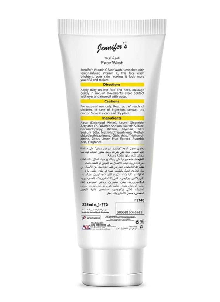 Jennifer's Jennifer's Face Wash Vitamin C Lemon 225 ML - Infused with natural extracts for clear dullness,Glowing,Gently Cleanses,evens skin tone and clarifies your skin,all skin type  - Image 2