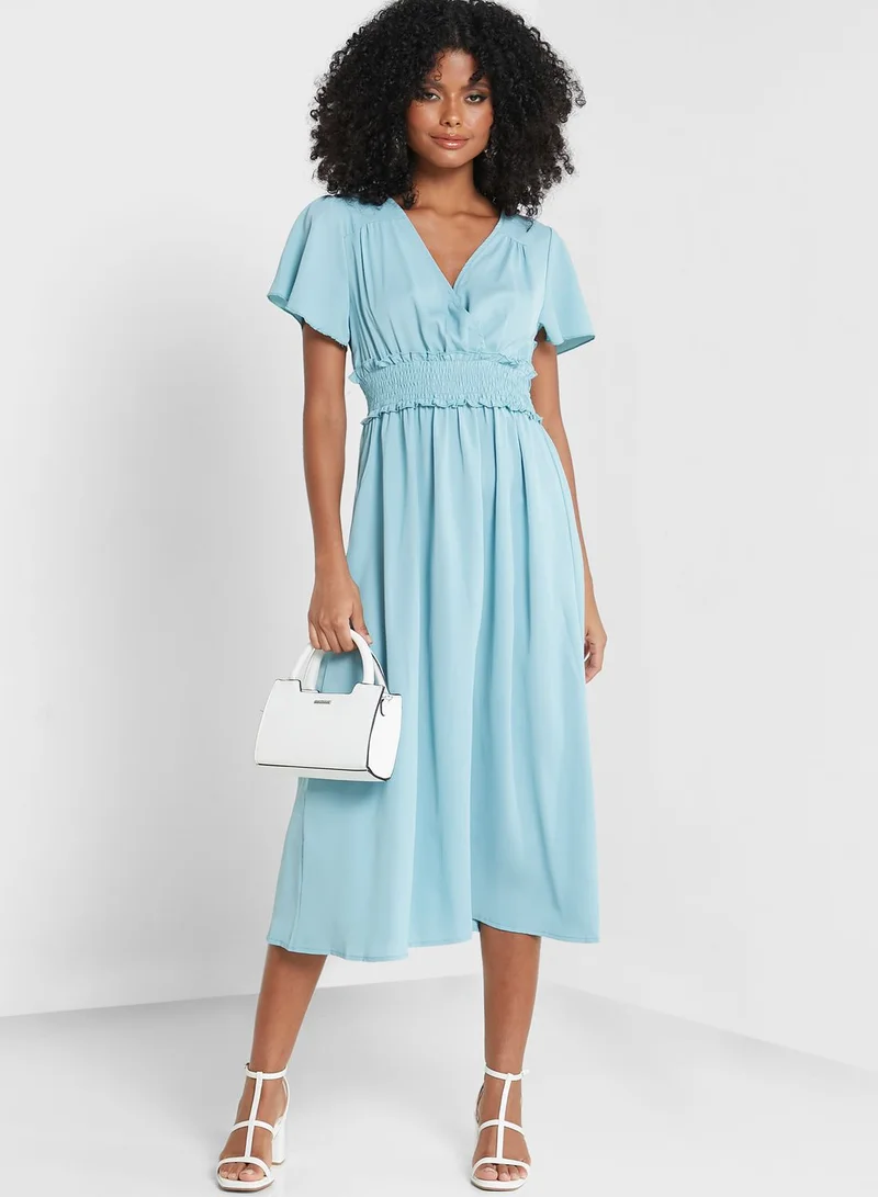 ELLA Solid V Neck Dress