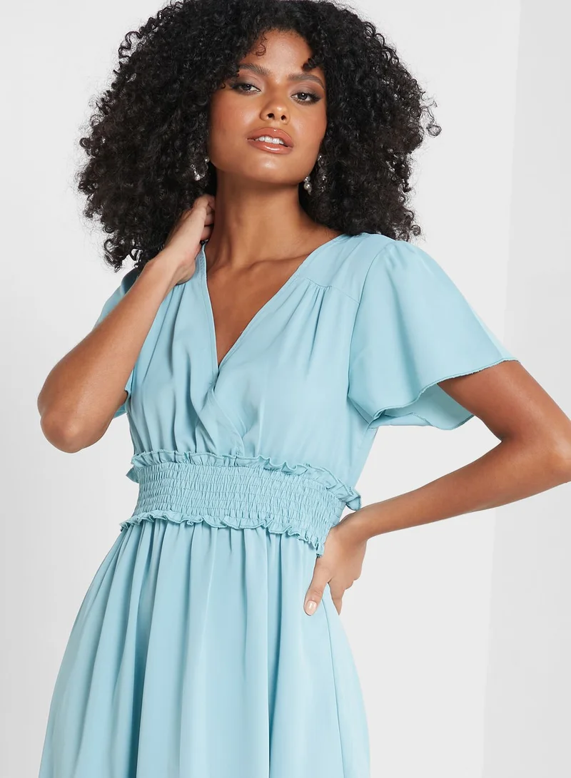 ELLA Solid V Neck Dress