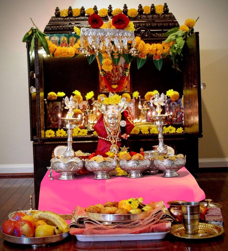 RMCG Traders Pooja Cloth for Mandir Pooja Cloth for Multipurpose Pooja Altar Cloth Pooja Satin Altar Pink Mandir Pooja Cloth for Home Temple Diwali Pooja Cloth Pooja Cloth Pink - Image 3