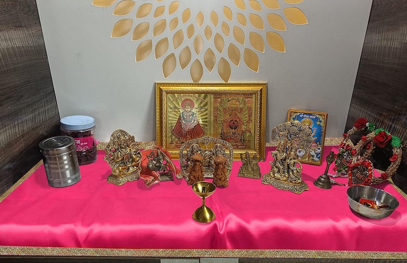 RMCG Traders Pooja Cloth for Mandir Pooja Cloth for Multipurpose Pooja Altar Cloth Pooja Satin Altar Pink Mandir Pooja Cloth for Home Temple Diwali Pooja Cloth Pooja Cloth Pink - Image 4