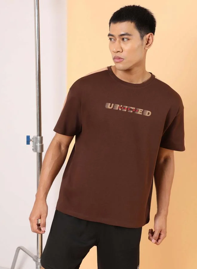 Cult Men Brown Typography Print Short Sleeve T-Shirt