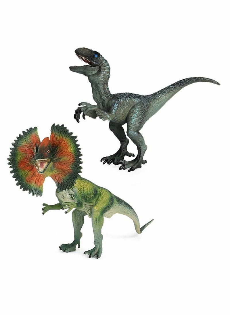 Y&D Dinosaur Toy Dilophosaurus & Velociraptor, Realistic Educational Figures with Moveable Jaw, Plastic Wildlife Animal Dino Model Figurines for Birthday Gift, Kids Toys, Party Favor  - Image 1