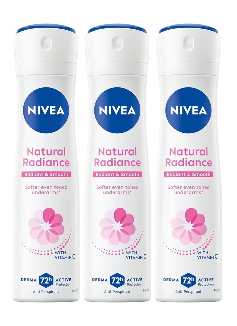 NIVEA Antiperspirant Spray for Women, 72h Protection, Natural Radiance 150mlX3 - Image 1