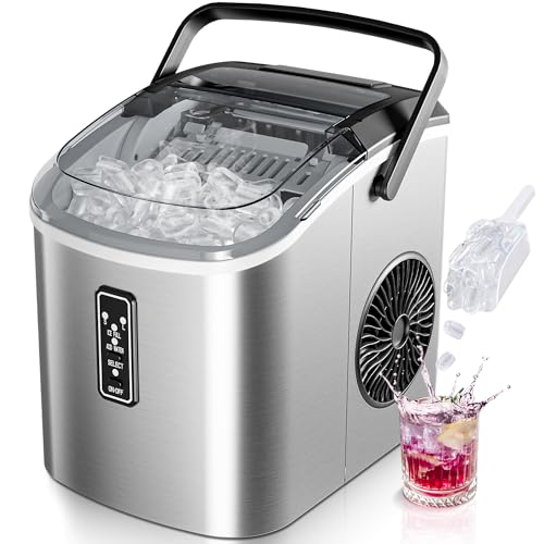 EUHOMY Ice Maker Countertop with Carry Handle, 9 Cubes Ready in 6 Mins, 26.5lbs/24H, Self-Cleaning, 2 Sizes of Bullet Ice with Basket and Scoop, Portable Ice Maker Machine for Home, Kitchen, Office - Image 1