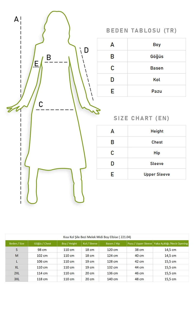 Eliş Şile Bezi Short Sleeve Şile Cloth Angel Midi Length Dress Green Ysl