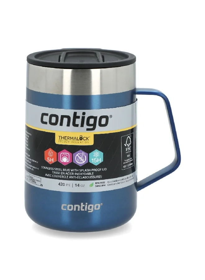 Contigo Stainless Steel Insulated Thermal Mug with Splash-Proof Lid and Handle Blue and Silver 420ml 2174675