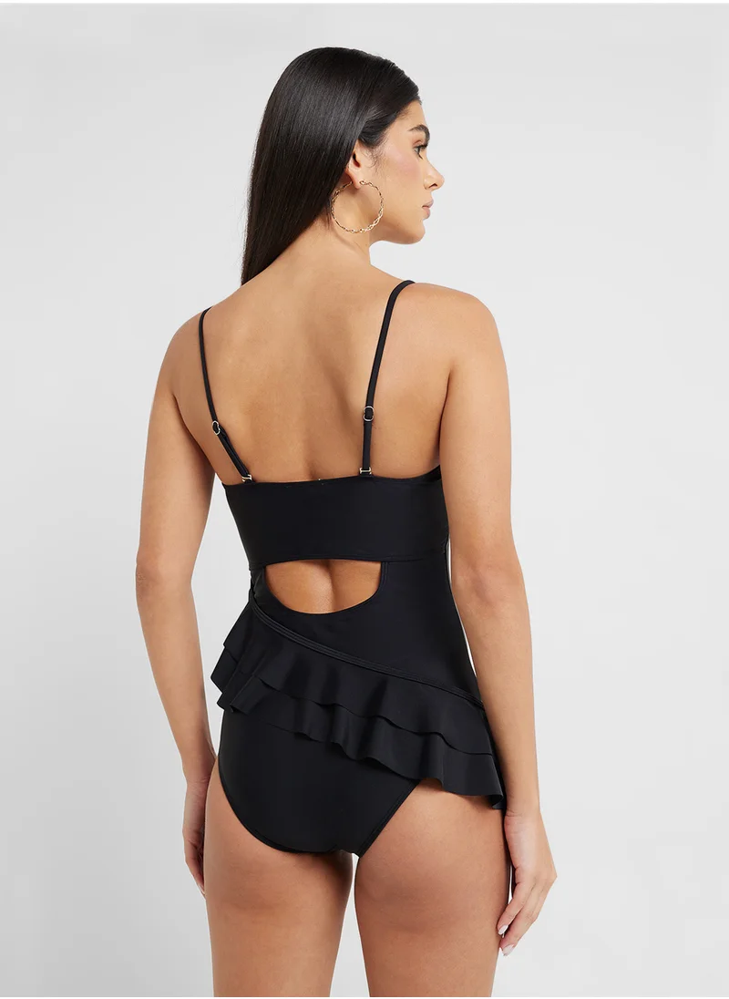 ELLA One Shoulder Ruffled Swimsuit & Beachsarong