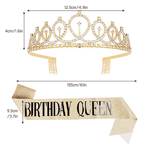 Didder Birthday Crowns for Women, Didder Gold Rhinestone Tiara & Birthday Queen Sash, Birthday Crown Birthday Tiara Birthday Sash and Tiaras for Women Girls Birthday Gifts Party Accessories - Image 4
