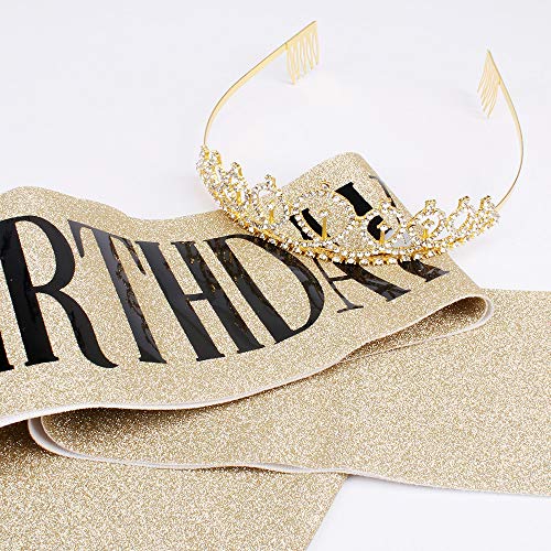 Didder Birthday Crowns for Women, Didder Gold Rhinestone Tiara & Birthday Queen Sash, Birthday Crown Birthday Tiara Birthday Sash and Tiaras for Women Girls Birthday Gifts Party Accessories - Image 3