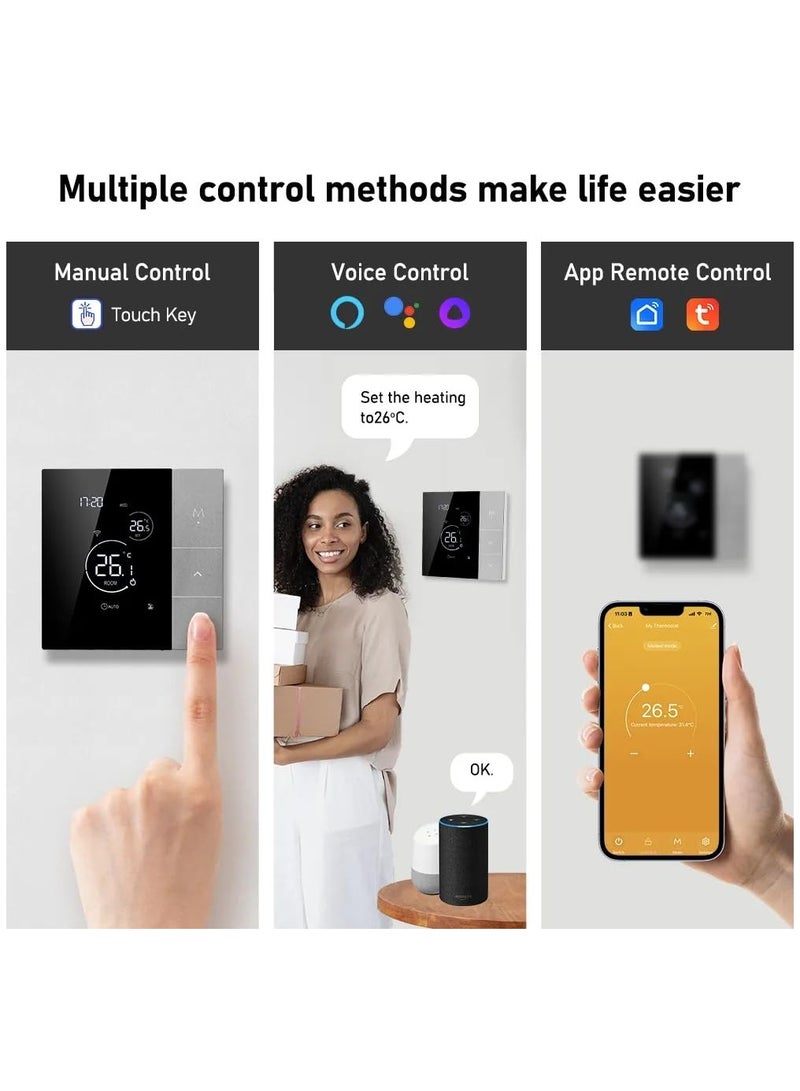 Smart Tuya WiFi Thermostat Voice Control Digital Programmable LCD Display Touchscreen Underfloor Heating Temperature Controller Digital Intelligent Wall Thermostat for Electric Heating Compatible - Image 3