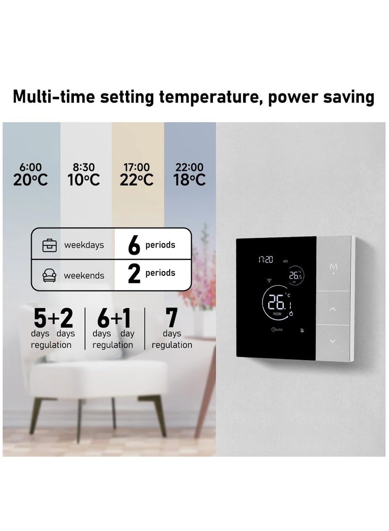 Smart Tuya WiFi Thermostat Voice Control Digital Programmable LCD Display Touchscreen Underfloor Heating Temperature Controller Digital Intelligent Wall Thermostat for Electric Heating Compatible - Image 4