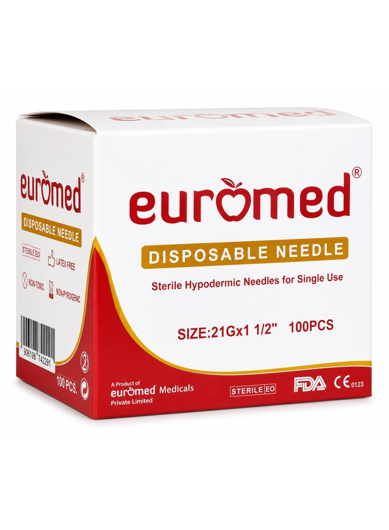 إبرة يوروميد (Euromed) للاستخدام مرة واحدة مقاس 26G × 1/2 بوصة – إبر حقن معقمة للاستخدام الفردي، 100 قطعة
