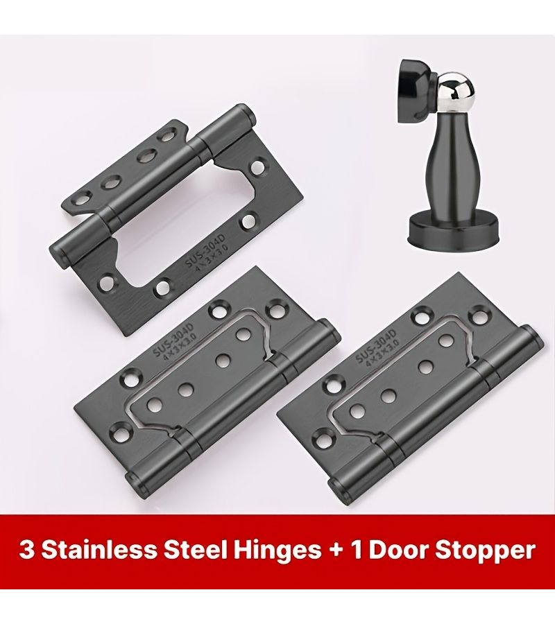 Black Stainless Steel Hinges And Door Closer Set Modern Minimalist Ball Bearing - Image 1