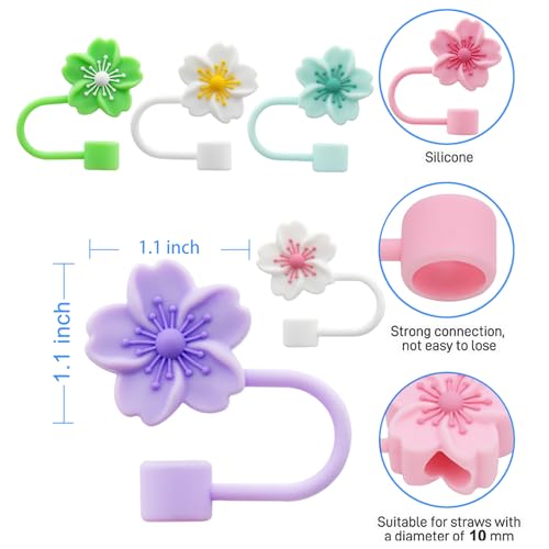 Meitesti Silicone Straw Cover for 10mm Straw Covers Cap for Stanley Cup Accessories, Cute Straw Topper for Tumblers Straw Cap Stopper for Reusable Straws Tip Lids (6pcs sakura straw cap) - Image 3