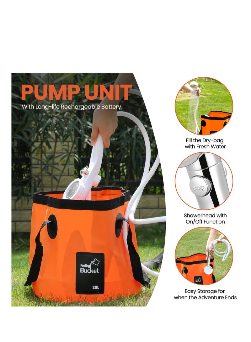 Portable Camping Showe Outdoor Camp Shower Pump Portable Shower for Camping Thickened 2 Meter-Long PVC Water Pipe for Camping Hiking Traveling (Orange)
