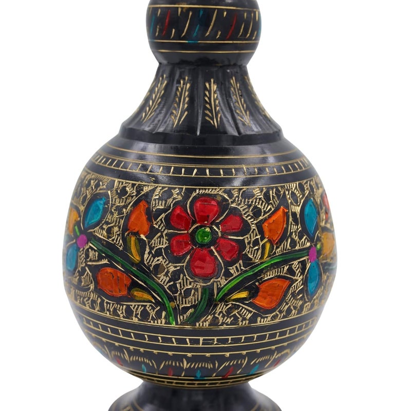 Natriel Vintage Brass Vase with Etched Enamel Floral Design Antique Charm Decorative Showpiece 22 cm Brass Black Black - Image 3