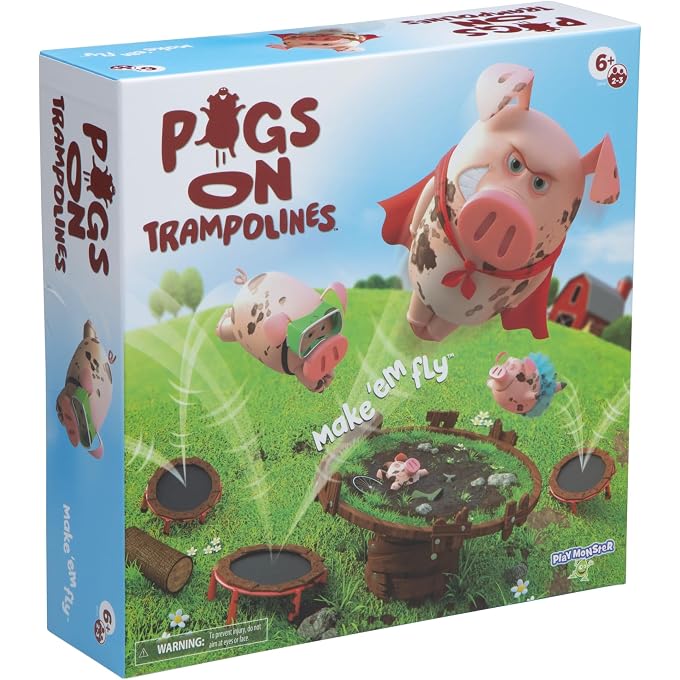 PlayMonster Pigs on Trampolines Board Games for Family Night Hand-Eye-Coordination Game | Family Game, Kids Games, Multi-Player, Board Games for Family Night, Preschool Toys, Hand-Eye-Coordination Game - Image 1
