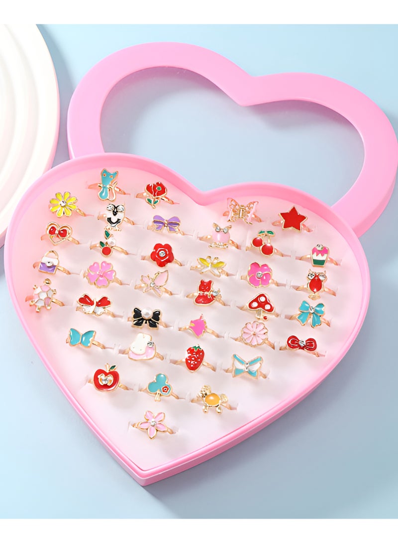 SARAOONT 36 Piece Adjustable Little Girls Jewel Rings for Dress Up and Pretend Play Ages 3 to 10 Perfect for Birthdays and Parties  - Image 1