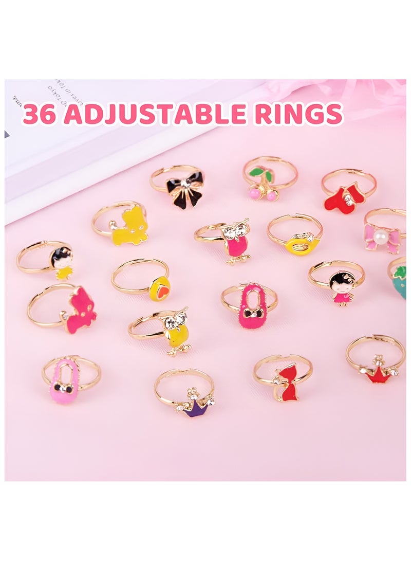 SARAOONT 36 Piece Adjustable Little Girls Jewel Rings for Dress Up and Pretend Play Ages 3 to 10 Perfect for Birthdays and Parties  - Image 4