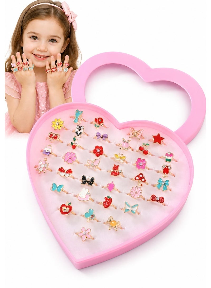 SARAOONT 36 Piece Adjustable Little Girls Jewel Rings for Dress Up and Pretend Play Ages 3 to 10 Perfect for Birthdays and Parties - Image 1