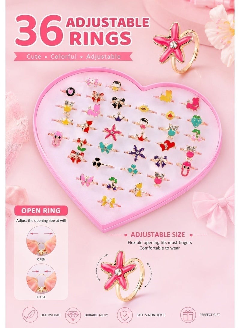 SARAOONT 36 Piece Adjustable Little Girls Jewel Rings for Dress Up and Pretend Play Ages 3 to 10 Perfect for Birthdays and Parties - Image 5