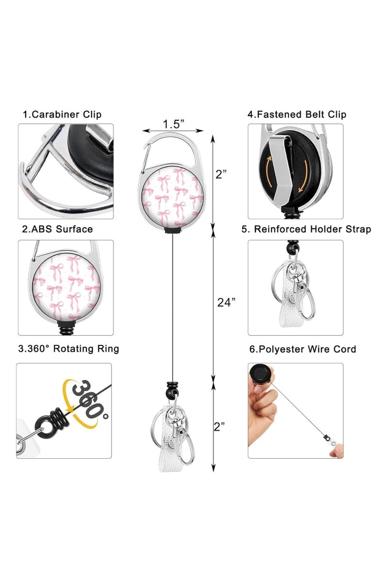 ID Badge Holder, Retractable Reel Lanyard, Breakaway Nurse Teacher Accessories, Pink Bow Design - Lightweight ABS & 360° Clip for Women Girls Office Fashion - Image 2